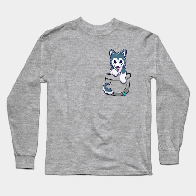 Pocket Cute Siberian Husky Long Sleeve T-Shirt by TechraPockets